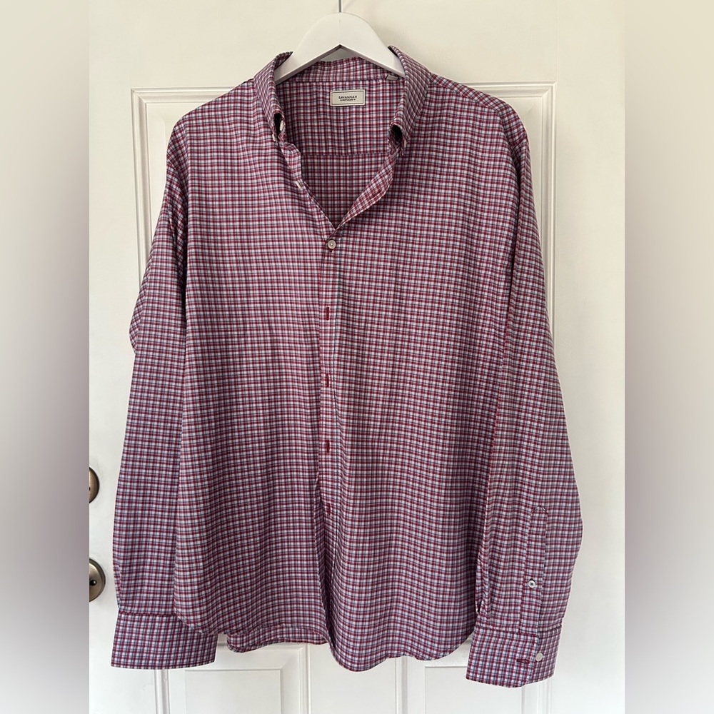 Savannah Men's Red and White Plaid Button Down Shirt